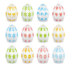 set of white Easter eggs with patterns