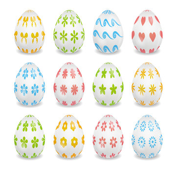 set of white Easter eggs with patterns