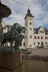 Obermarkt und Rathaus, Freiberg, Landkreis Mittelsachsen, Sachsen, Deutschland