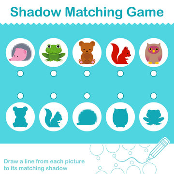 Kids animal learning game, find the correct shadow