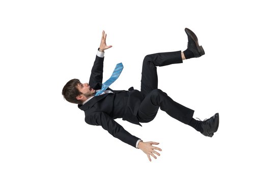Person Falling Down. Fall or Failure of Young Man Isolated on