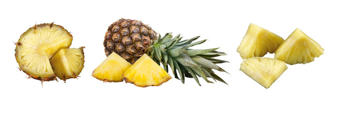 pineapple and pineapple slices isolated on white background