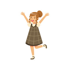 Smiling happy girl character in school uniform vector Illustration