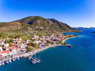 Naklejka premium Nidri town in Lefkada Island Greece, the second biggest city and tourist destination on the island. Aerial view