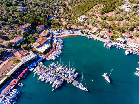 Yachts ancored at Sivota Bay Lefkada Greece island