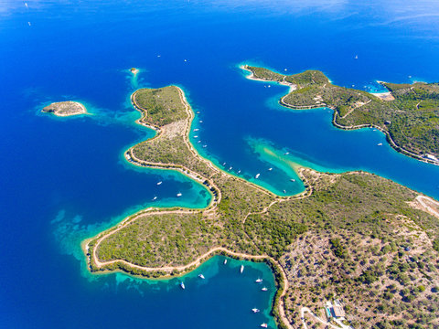 Meganisi Island Greece aerial view of the seashore and the sea