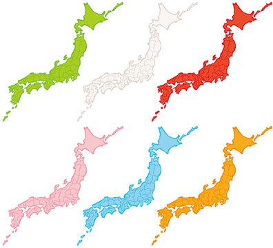 日本地図　手書き　カラフル