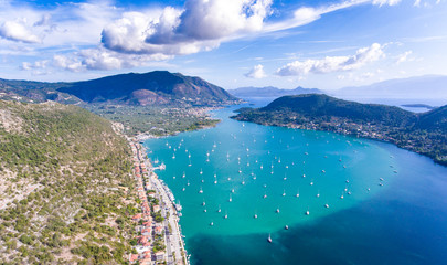Nidri bay and harbour for yachts in Lefkada, Greece
