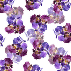Naklejka na ściany i meble Beautiful floral background of purple and blue irises 