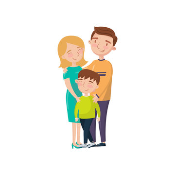 Young happy couple posing with their son cartoon vector Illustration