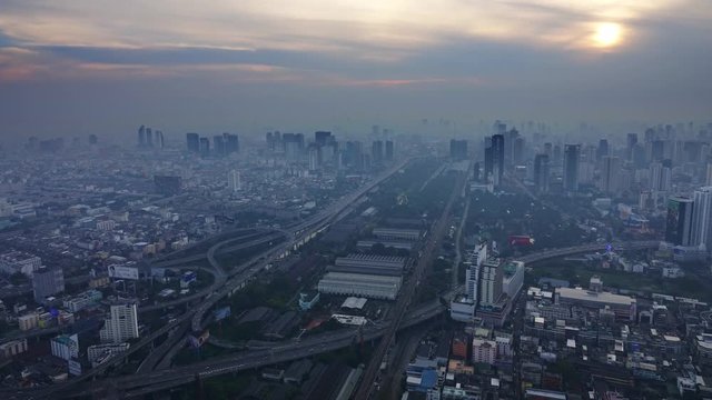 Aerial landscape with sunrise in Bangkok, Thailand, timelapse 4k
