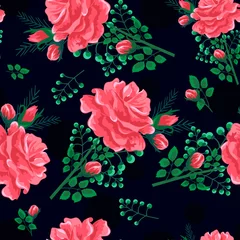Printed roller blinds Roses rose seamless pattern dark-01