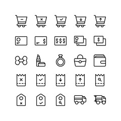 E-commerce Icon Set Collection With Cart and Invoice Line