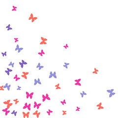 Spring Background with Colorful Butterflies. Simple Feminine Pattern for Card, Invitation, Print. Trendy Decoration with Beautiful Butterfly Silhouettes. Vector Background with Moth