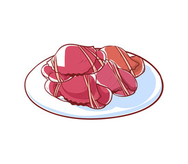 Sea crabs icon isolated on white background. Thai cuisine dish label, asian fish restaurant menu element, famous oriental food vector illustration.