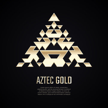 Golden pyramid. Gold triangle shape. Gradient premium logotype. Isolated aztec logo. Business identity concept for jewelry, precious company or jewellery boutique.