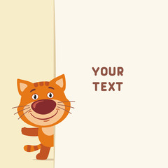 Funny kitten cat looks out over the fields to text. Template with kitten cat for cards, invitations or greetings