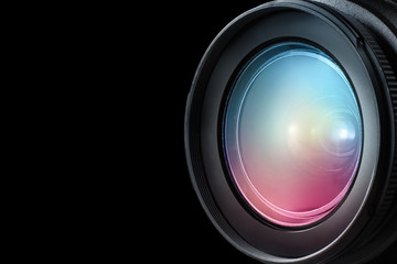 Camera lens isolated on black background
