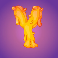 Melted slicky alphabet letter Y realistic cartoon vector illustration