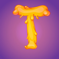 Melted slicky alphabet letter T realistic cartoon vector illustration