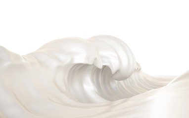 Sea of milk, splash of milk on a white background, natural, yogurt, sour cream, thick, liquid, paint, clipping path. 3d ..illustration, 3d rendering.