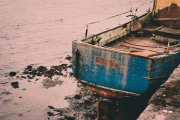 Aged photo of abandoned boat