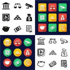 Bank All in One Icons Black & White Color Flat Design Freehand Set