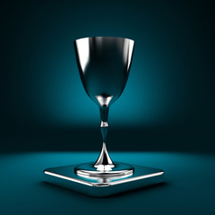 Background with a symbol, an icon and a pedestal. Exclamation point ! 3d illustration, 3d rendering.