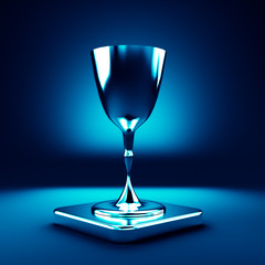 Background with a symbol, an icon and a pedestal. Exclamation point ! 3d illustration, 3d rendering.