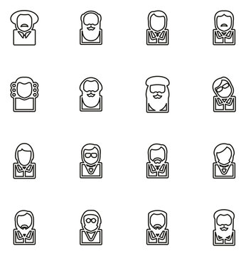Avatar Icons Famous Scientists Thin Line Vector Illustration Set