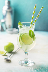 Mojito cocktail with lime and mint
