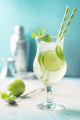 Mojito cocktail with lime and mint