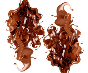 A splash of chocolate on a white background. 3d illustration, 3d rendering.