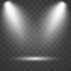 Scene illumination spotlight on transparent background. Vector illustration.