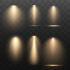 Set Vector Spotlights. Scene. Light  transparent effects.