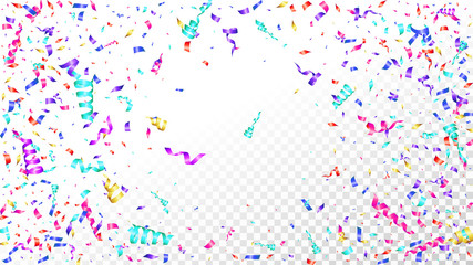 Vector crolorful bright confetti isolated on transparent background.