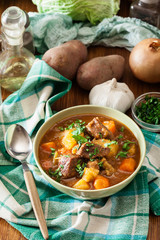 Irish stew made with beef, potatoes, carrots and herbs