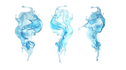 Splash of water on a white background isolated. 3d illustration, 3d rendering.