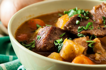Irish stew made with beef, potatoes, carrots and herbs