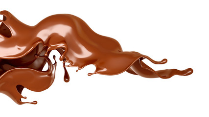 Splash of chocolate on a white background. 3d illustration, 3d rendering.