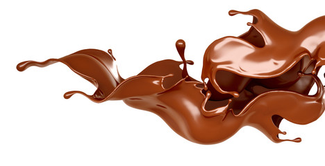 Splash of chocolate on a white background. 3d illustration, 3d rendering.
