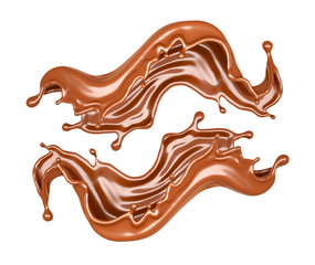 Splash of chocolate on a white background. 3d illustration, 3d rendering.