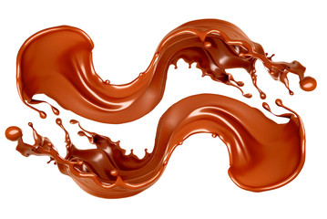 Splash of chocolate on a white background. 3d illustration, 3d rendering.