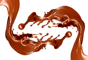 Splash of chocolate on a white background. 3d illustration, 3d rendering.