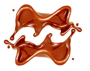 Splash of chocolate on a white background. 3d illustration, 3d rendering.