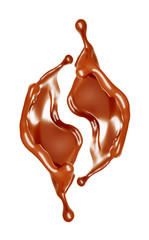 Splash of chocolate on a white background. 3d illustration, 3d rendering.