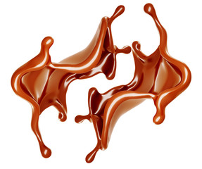 Splash of chocolate on a white background. 3d illustration, 3d rendering.