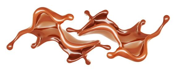 Splash of chocolate on a white background. 3d illustration, 3d rendering.