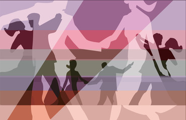 Balroom Dancers Couples collage background.
Stylized illustration of Young couples dancing ballroom dance. Vector available. 