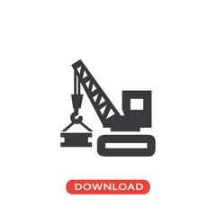 Construction tool vehicle with crane lifting materials icon